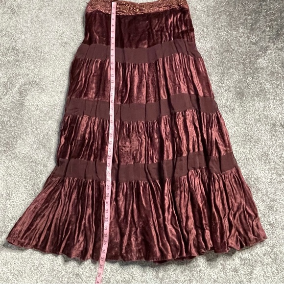 Persaman New York Crushed Velvet Peasant Skirt Brown w/ Sequins Size 10 - Picture 3 of 7
